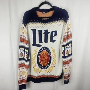 MILLER LITE AOP Beer Sweater 2XL Graphic Ugly Christmas Knit Pullover Party